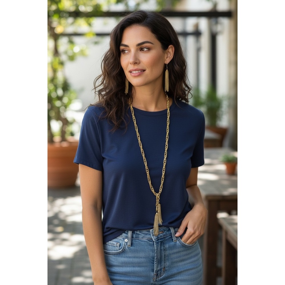 Gold Tone Chunky Link Tassel Necklace and Earring Set Versatile Long Chain Belt